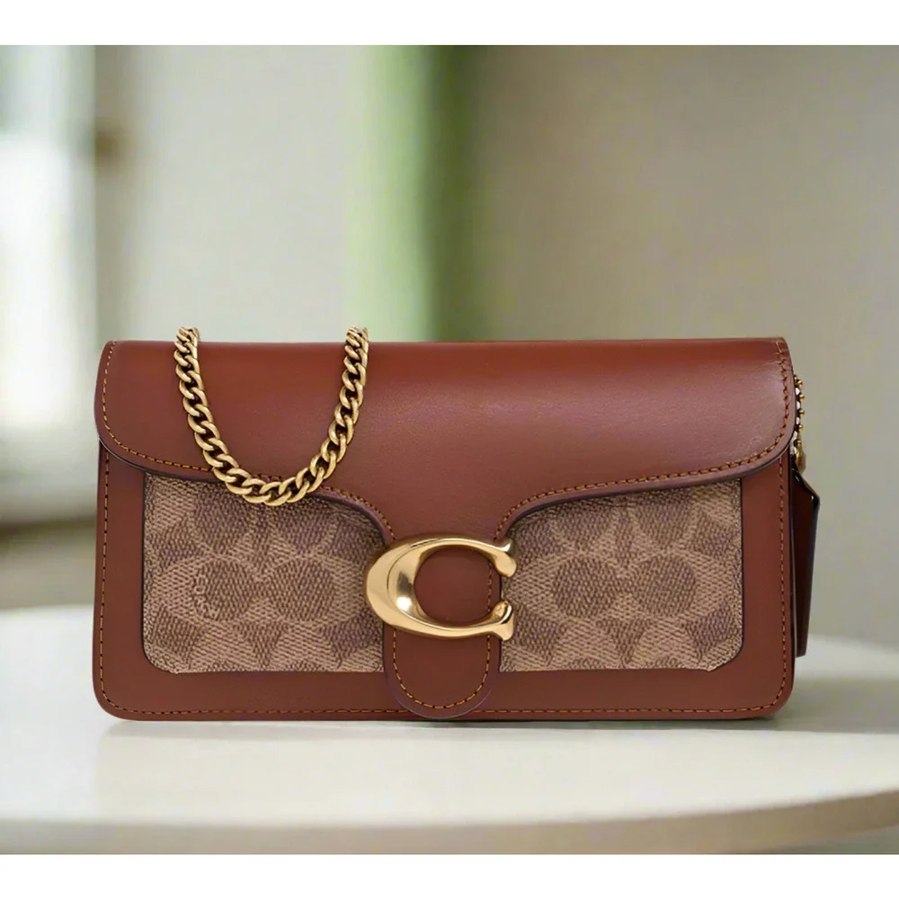 Coach Tabby Chain Clutch Rust Signature Canvas Leather Crossbody CE774